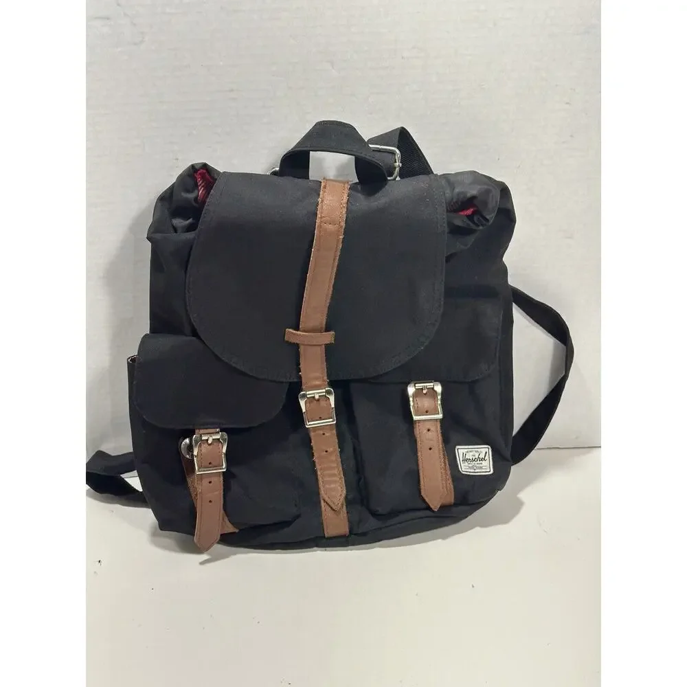 Herschel Supply Co Black w Brown Leather Close Dawson Backpack Bookbag Bag Purse